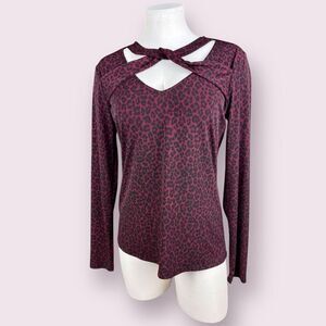 MICHAEL Michael Kors Burgundy Leopard Cross Detail Blouse | Large